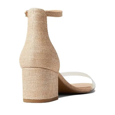 Steve Madden Irenee Raffia Two Piece Open Toe Ankle Strap Block Heel Sandals