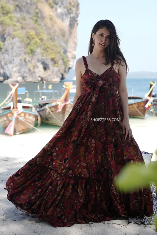Sunset Serenade Rayon Frilled Maxi Dress