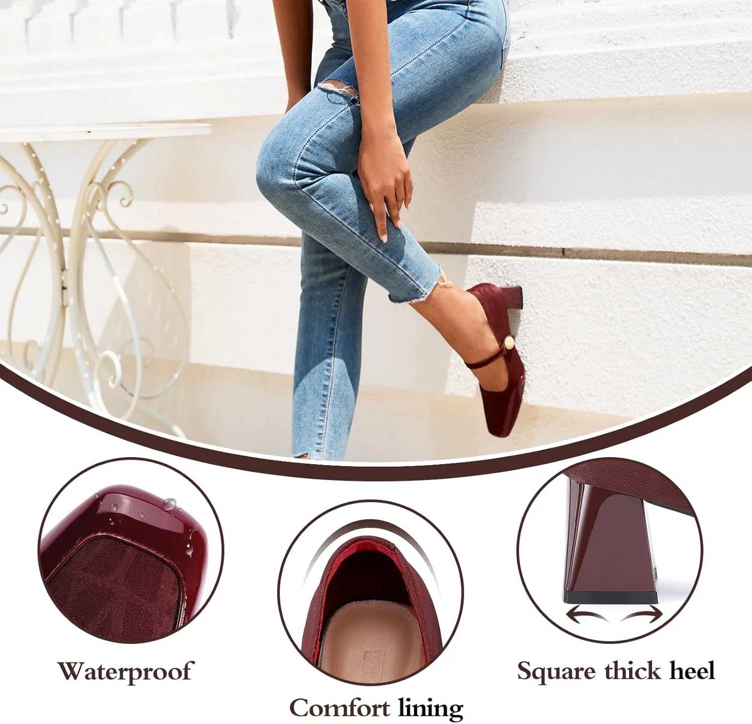 Trakxy Women Square Toe Mary Jane Pumps Shoes Comfortable Closed Toe Dress Shoes Chunky Block Heels Buckle Strap Fitted Pumps Ideal for Casual Work Wedding