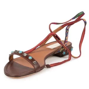 Valentino Light Brown Rockstud Rolling Sandals