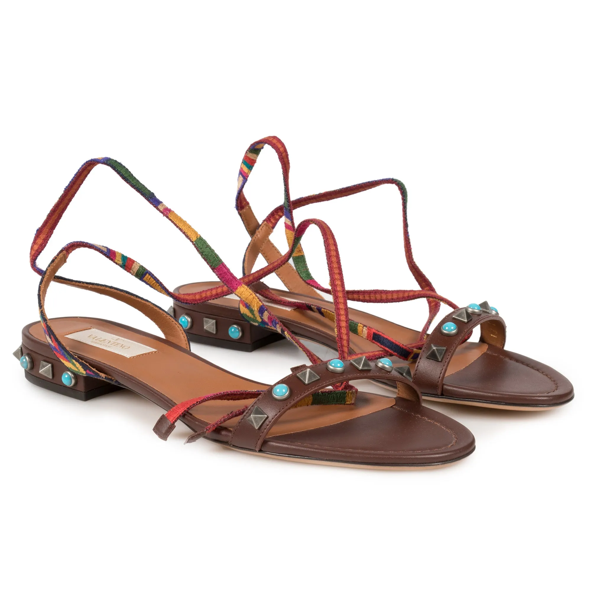 Valentino Light Brown Rockstud Rolling Sandals