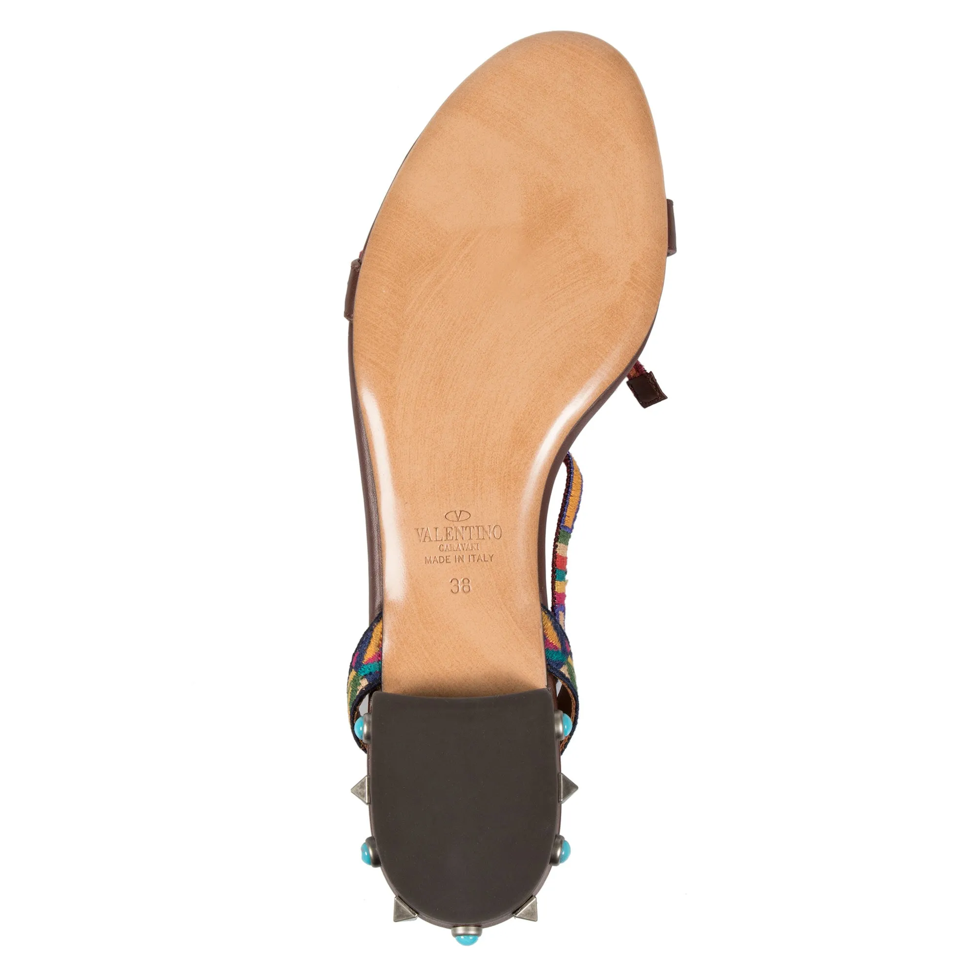 Valentino Light Brown Rockstud Rolling Sandals