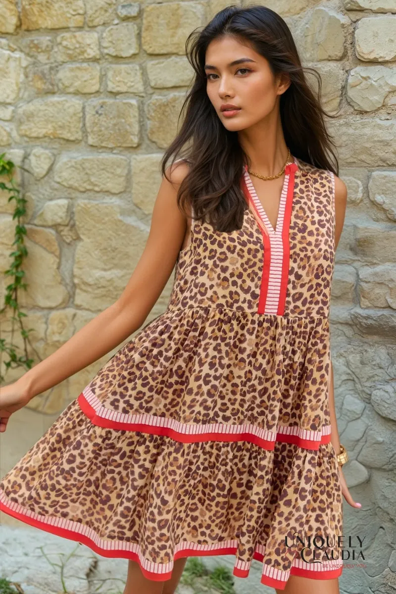 Vera Animal Print Red Trim Sleeveless Mini Dress