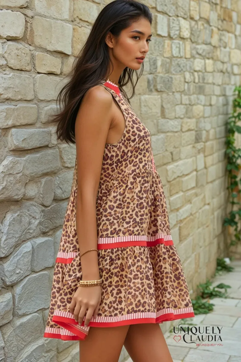 Vera Animal Print Red Trim Sleeveless Mini Dress