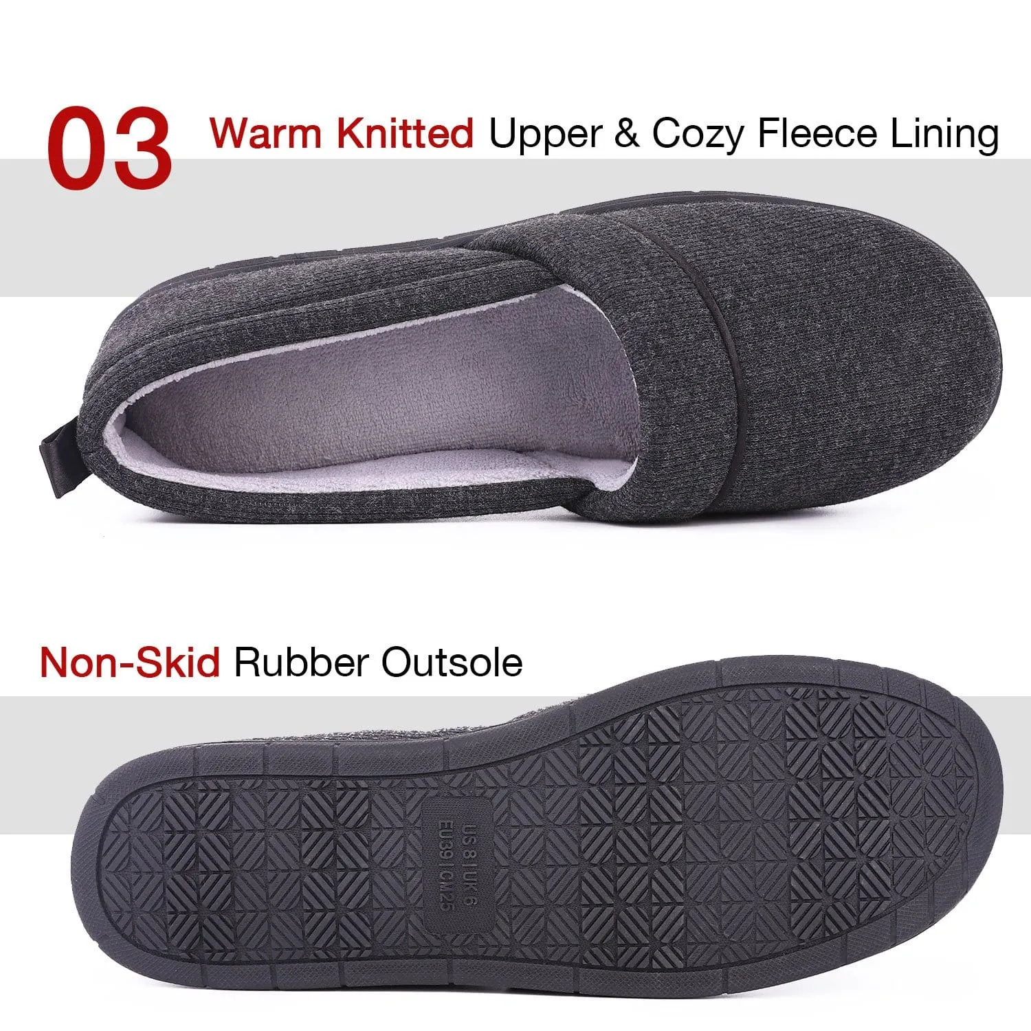 Women's Comfort Knit Loafer Light Weight Slippers with Anti-Skid Rubber Sole