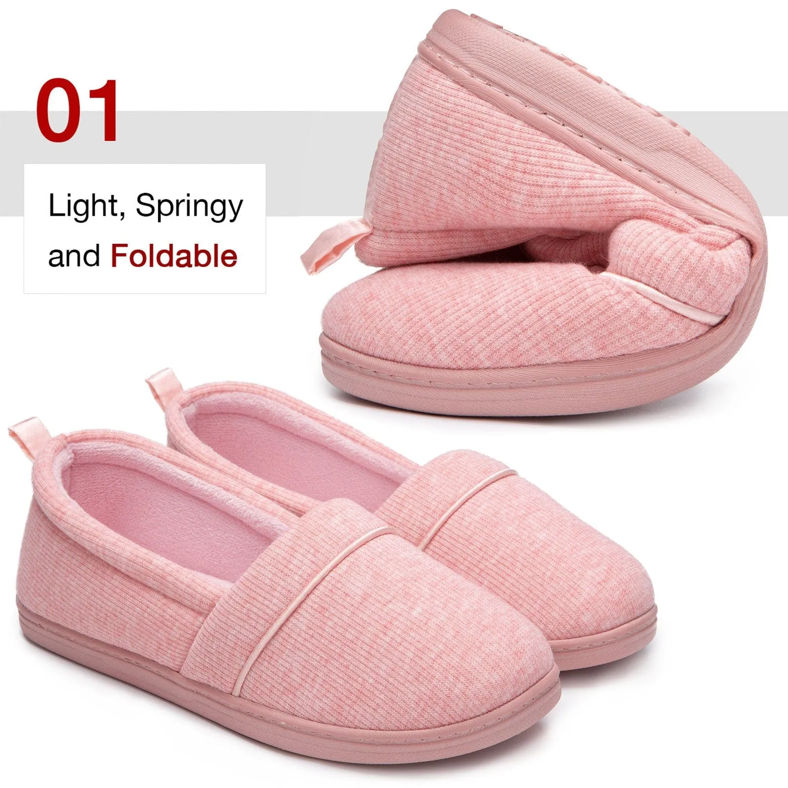 Women's Comfort Knit Loafer Light Weight Slippers with Anti-Skid Rubber Sole