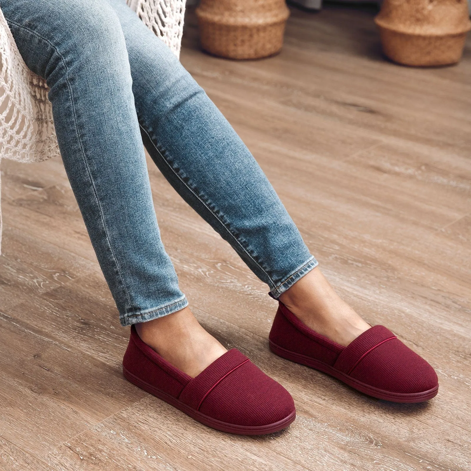 Women's Comfort Knit Loafer Light Weight Slippers with Anti-Skid Rubber Sole