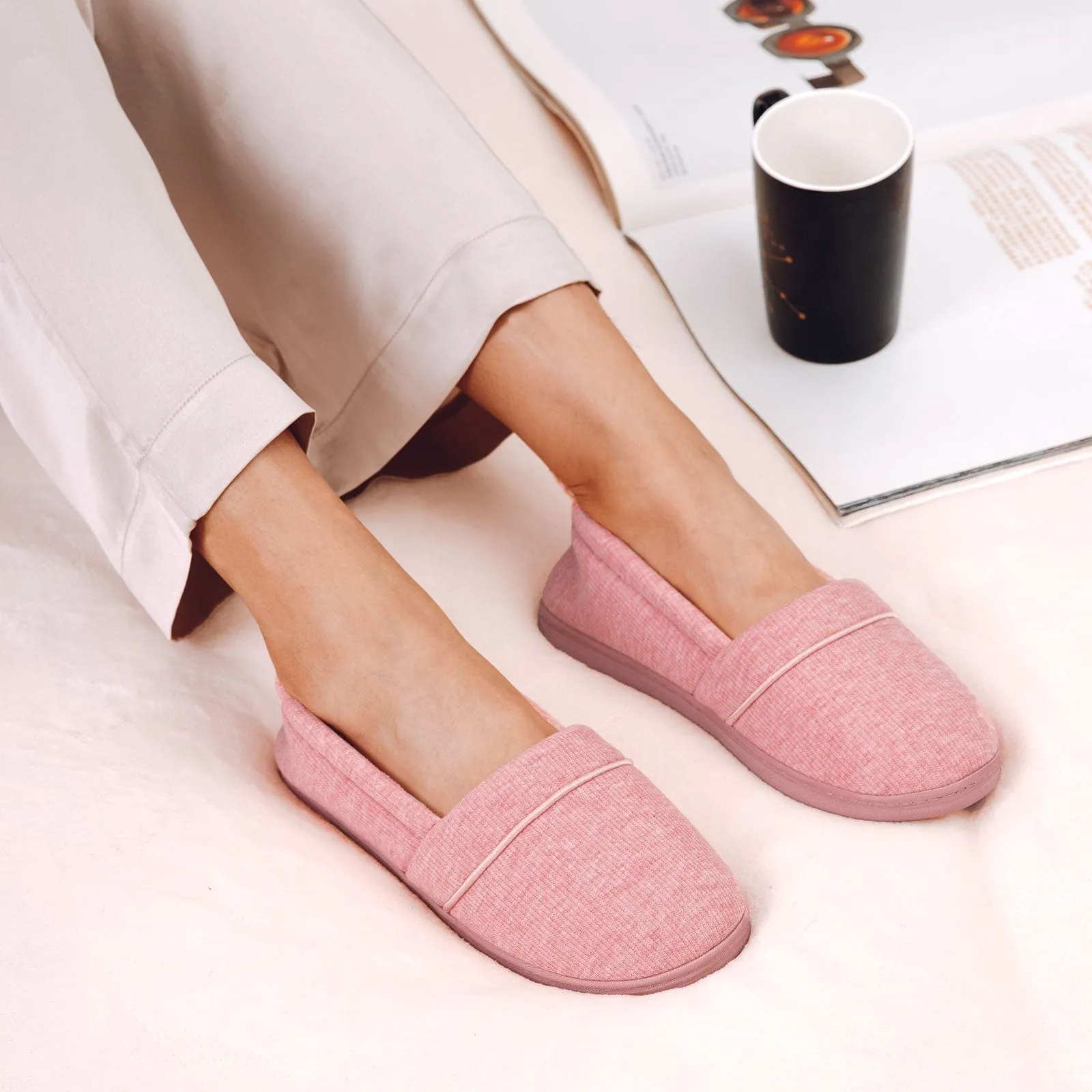 Women's Comfort Knit Loafer Light Weight Slippers with Anti-Skid Rubber Sole
