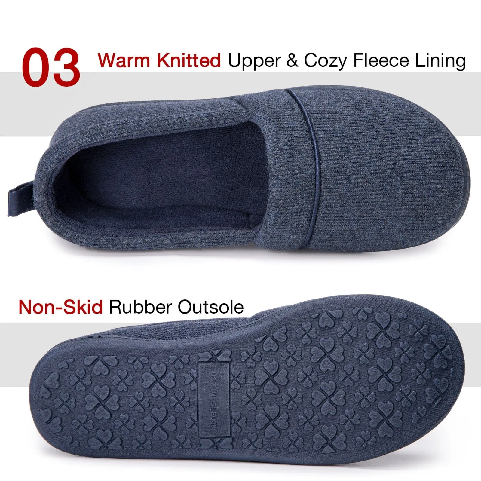 Women's Comfort Knit Loafer Light Weight Slippers with Anti-Skid Rubber Sole
