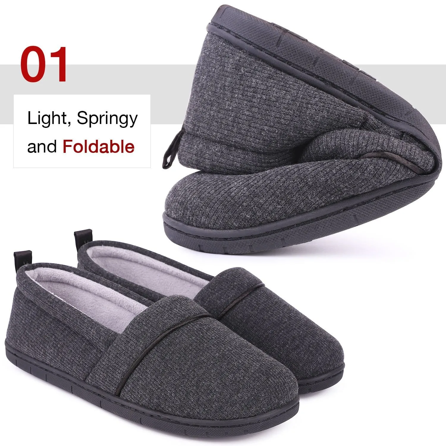 Women's Comfort Knit Loafer Light Weight Slippers with Anti-Skid Rubber Sole