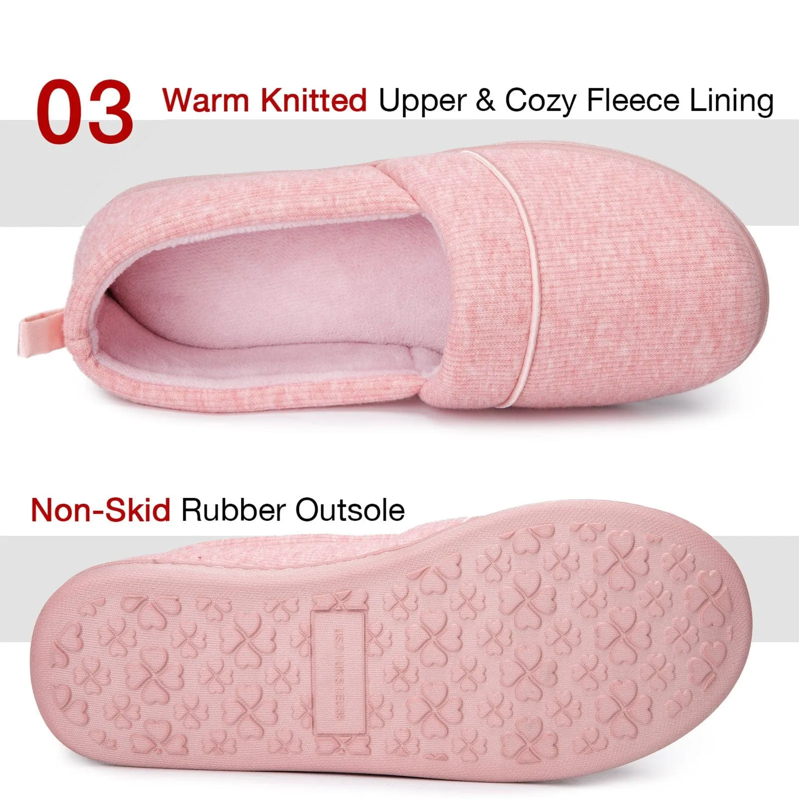 Women's Comfort Knit Loafer Light Weight Slippers with Anti-Skid Rubber Sole