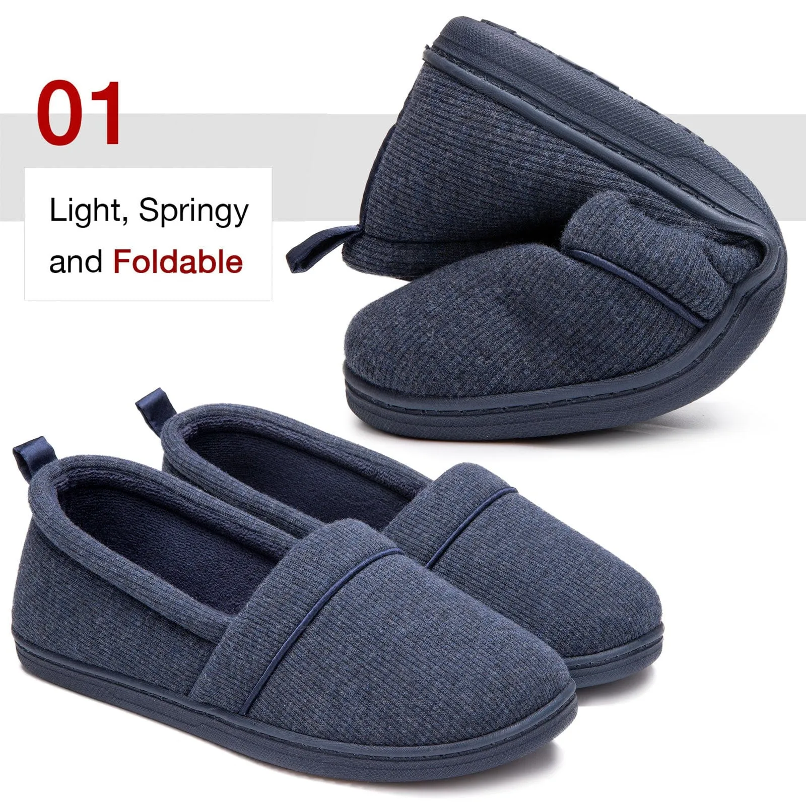 Women's Comfort Knit Loafer Light Weight Slippers with Anti-Skid Rubber Sole