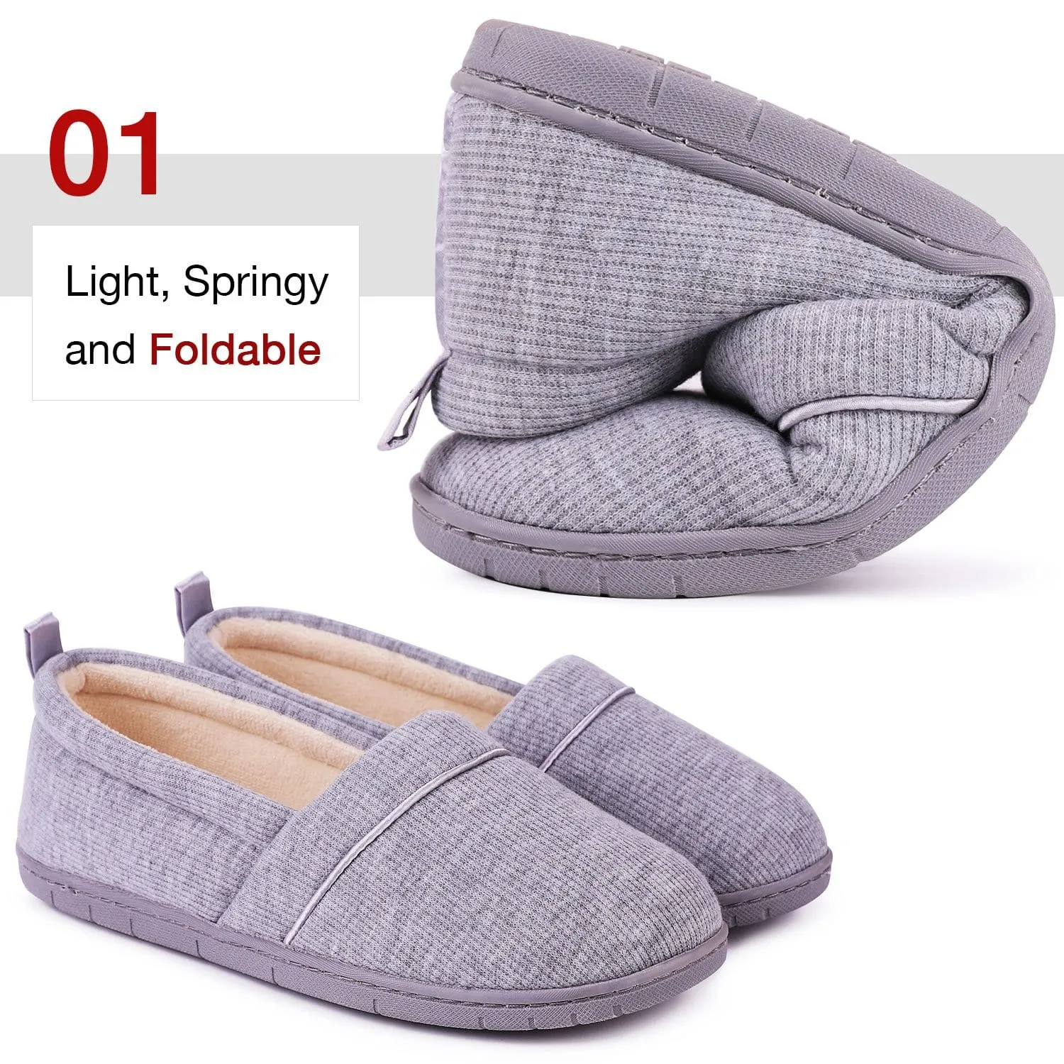 Women's Comfort Knit Loafer Light Weight Slippers with Anti-Skid Rubber Sole
